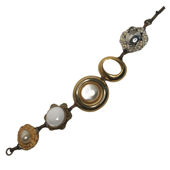 Vintage Earring Bracelet Five Links Antique Brass Base - Picture 4 of 6